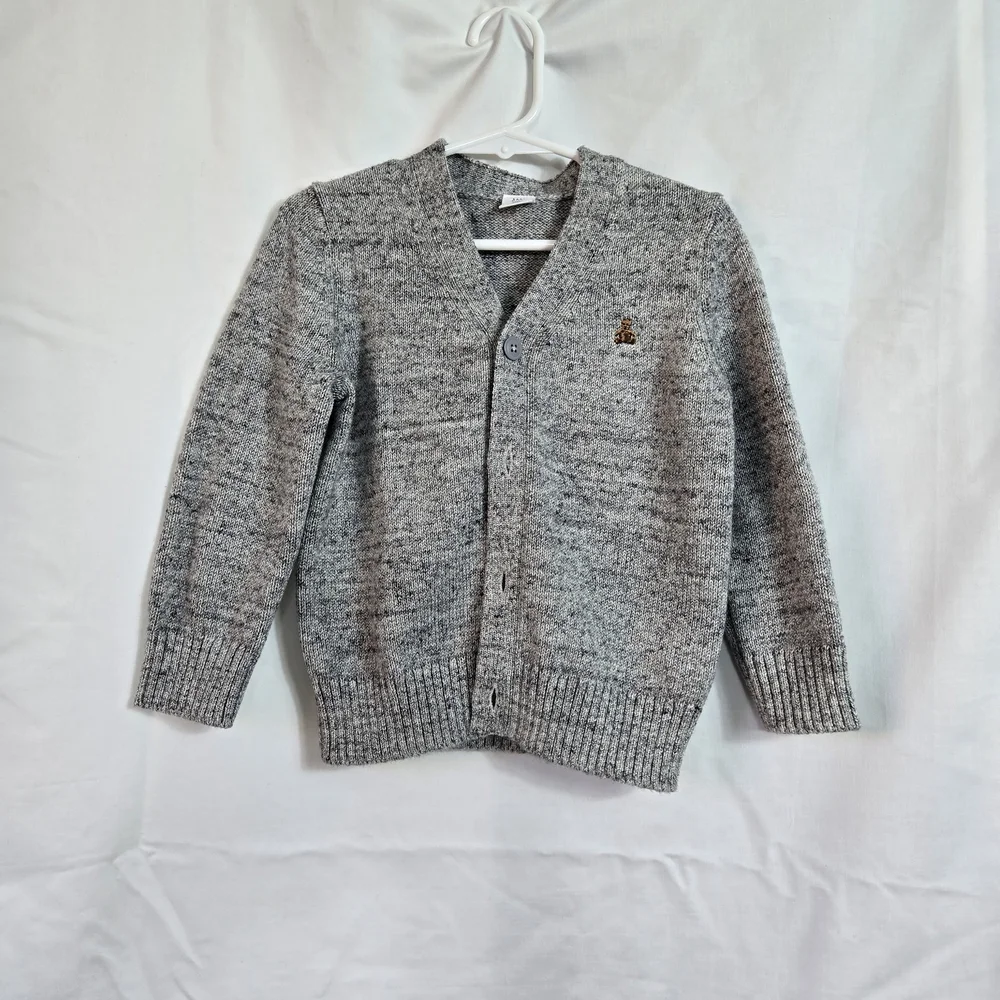 Baby Gap Boys Preppy Heathered Light Gray V-neck Front Button Knit Cardigan Sz 2